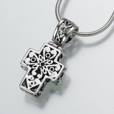 sterling silver filigree cross cremation pendant necklace